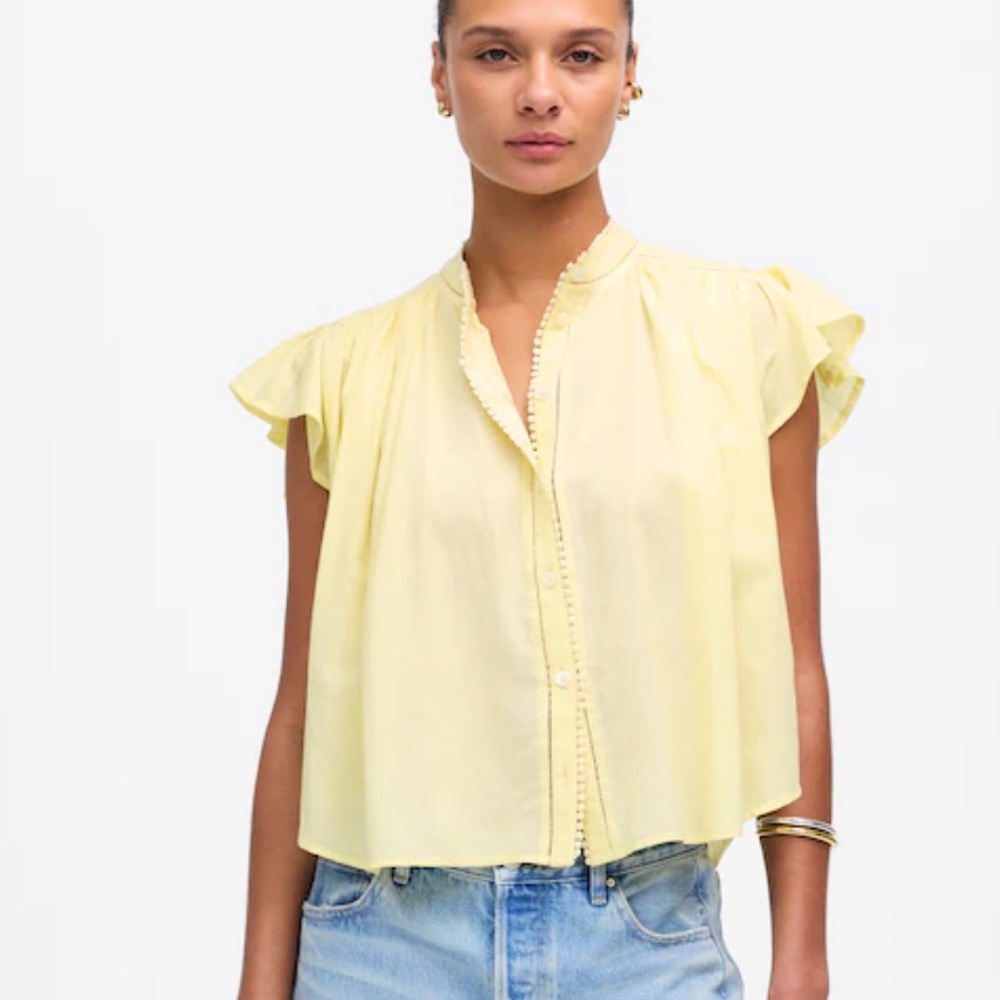 Madewell Pale Yellow Flutter-Sleeve Button-Down Top